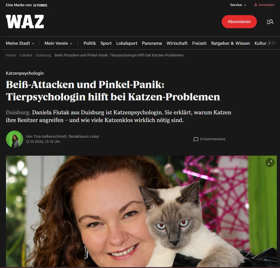 Screenshot der Webseite www.waz.de - Beitrag über Daniela Fiutak